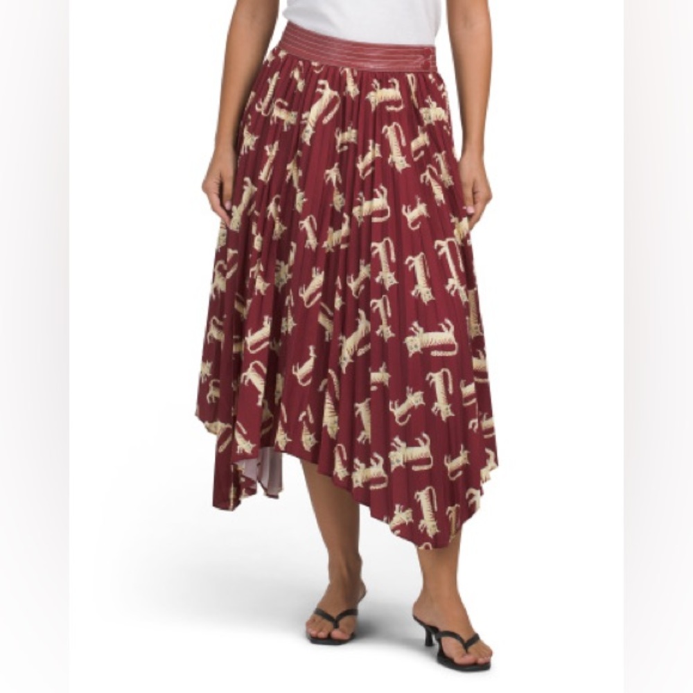 Maroon pleated Midi Skirt with Tigers